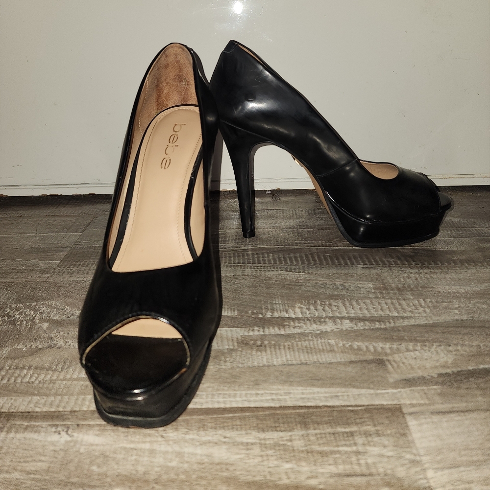 Bebe Classic Black Peep Toe Heels